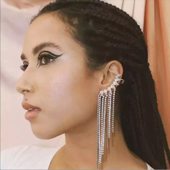 Long Tassel Rhinestone Drop Earrings - Picture 15 of 15